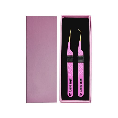 2 Pcs Pink Stainless Steel Tweezers for Eyelash Extensions Eyelash Extension Tweezers Sets Volume Tweezers Lash Extension