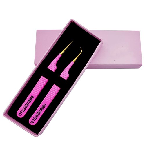 2 Pcs Pink Stainless Steel Tweezers for Eyelash Extensions Eyelash Extension Tweezers Sets Volume Tweezers Lash Extension