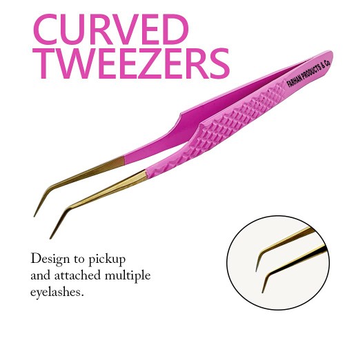 2 Pcs Pink Stainless Steel Tweezers for Eyelash Extensions Eyelash Extension Tweezers Sets Volume Tweezers Lash Extension