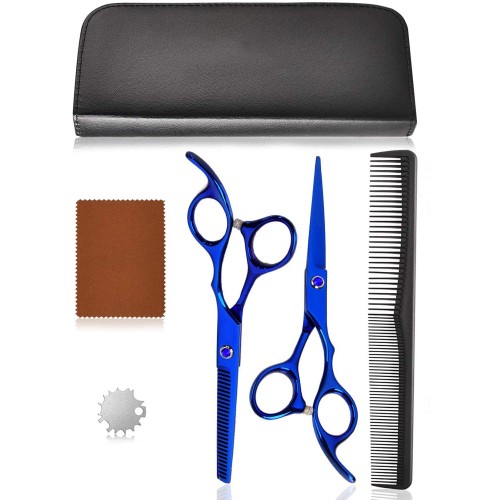 Hair Cutting Scissors Kit Professional Hair Scissors Set with Shears for hair Cutting & Thinning Shears & Comb Barber scissors ( Blue )