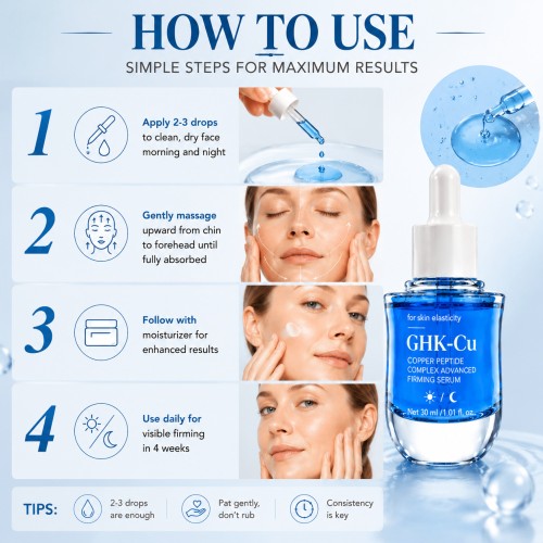 Copper Peptide Complex Facial Serum, Advanced Firming Anti Aging Serum, Collagen Boost Brightening Hydrating Skin Serum for Face Reduce Fine Lines & Wrinkles