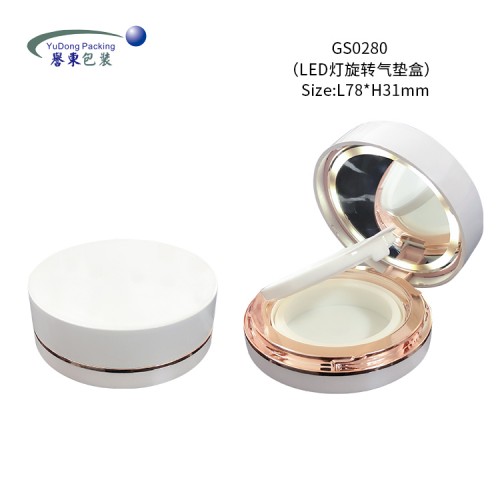 Popular White Round Air Cushion Liquid Foundation Container Makeup Pressed Powder Compact with Mirror with LED Light