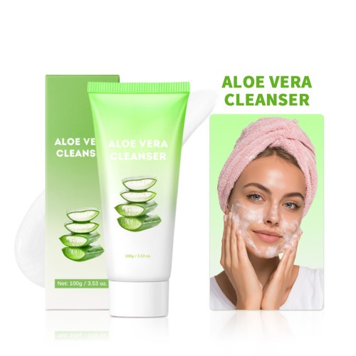 Aloe Vera Facial Wash 100g, Gentle Foaming Cleanser, Mild Aloe Cleansing Milk Removes Oil & Impurities for Face Daily Care