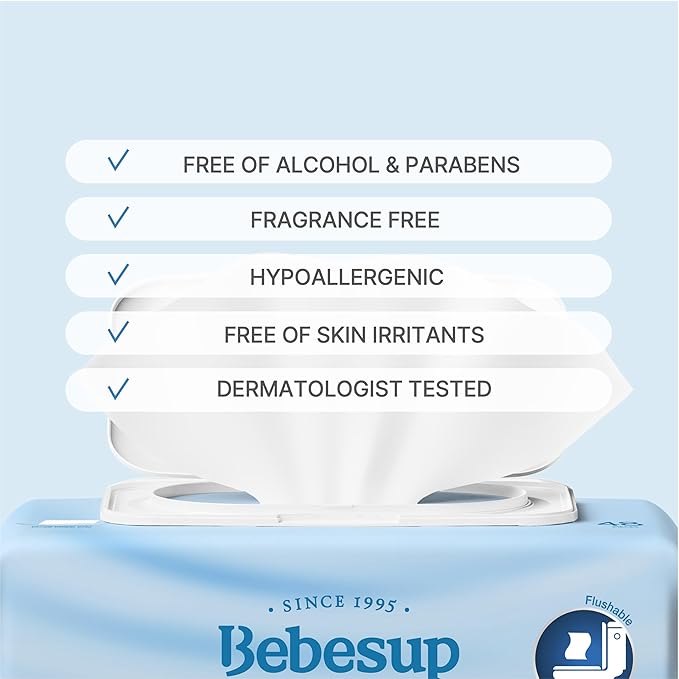 Bebesup Bidet Flushable Wipes, Plain 48 Sheets With Cap (65GSM)