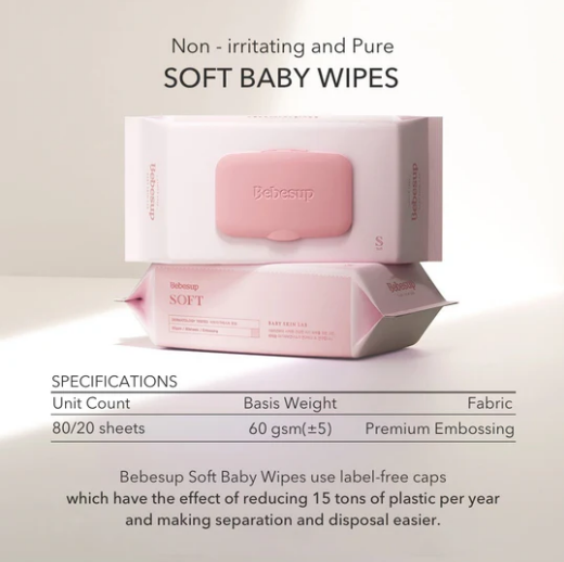Bebesup Soft Wet Wipes, Embossed 80 Sheets With Cap (60GSM)