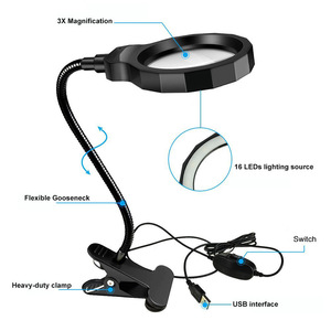 DH-88003 Battery Operated Working Page Illumination Magnifying Glass Lamp,Desk Metal Reading Magnifier With 16 Led Light