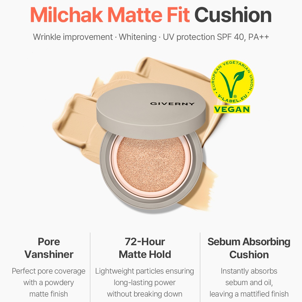 [GIVERNY] Milchak Matte Fit Cushion (3 shades)
