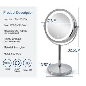 High Transparency Stand Desktop Led Makeup Mirror With Light