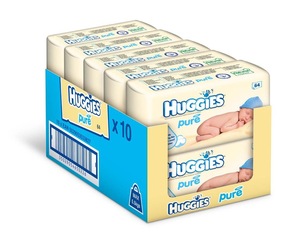 Huggies Pure Baby Wipes - 10 x Packs of 64 (640 Wipes)