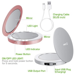 New Arrival magnifying Compact powerbank Mirror Pocket Light up LED Makeup mirror 3000mAh Rechargeable