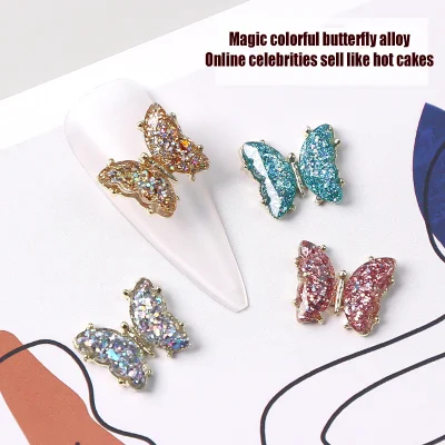 New Japanese Nail Butterfly Ornaments Three-Dimensional Aurora Dazzling Bright Crystal Butterfly Ornaments Metal Nail Decoration