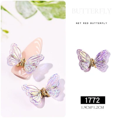 Newly Designed Laser Shiny 3D Butterfly Nail Art Accessories Nail Art Zircon 3D Butterfly Nail Charm