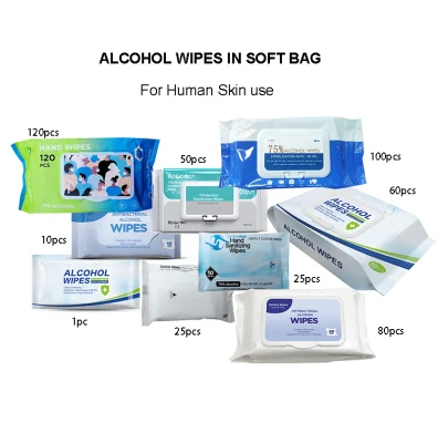 Portable Disinfection Spunlace-Nonwoven Cleaning Antibacterial 75 Alcohol Wipes for Household