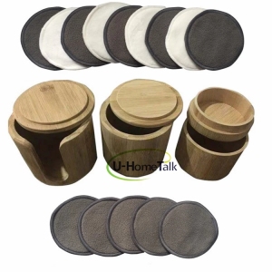 Rounds Square 8cm Washable Reusable Velour Charcoal Cotton Bamboo Makeup Remover Pads with Bamboo Container Tube Box