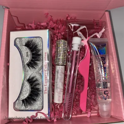 Wholesale 5D Mink Eyelashes 25mm Lashes Pink Glitter Custom Box