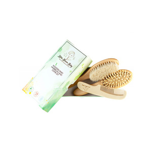wholesale baby healthcare and grooming kit baby care baby hair brush and comb set natural hair goat children wooden