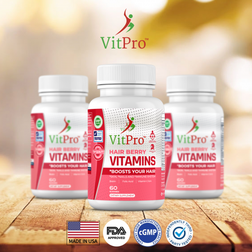 VitPro Hair, Skin and Nails Vitamin Gummies with Biotin, Vitamin A, E, D, B-12 and Folic Acid (60 Gummies)