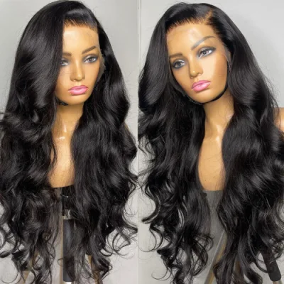 Angelbella Cheap Human Hair Wig Natural Black Color Lace Front Wig Water Wave Brazilian Wigs Wholesale Virgin Hair Vendors