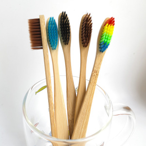 Biodegradable toothbrush with soft, reactive carbon bristles made of natural bamboo toothbrush