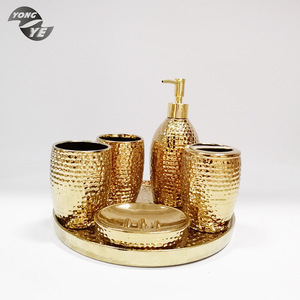European elegant bathroom accessary modern style glossy golden ceramic bath set