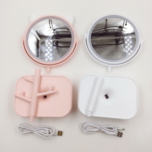 Hot Sale Cute Animal Ears 180 Degree Rotatable Plastic Makeup Desktop Cosmetic Led Mirror