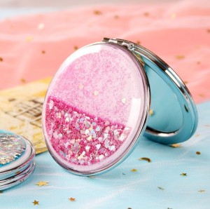 Mini Double-sided Makeup Round Mirror Cute Girl Glitter Folding Pocket Mirror