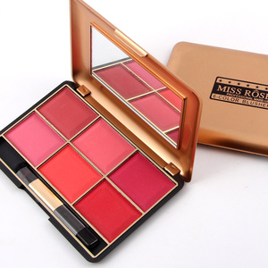 Miss Rose Cosmetics Mineral Baked Blush Palette 6 Colors Wedge Rouge Bronzer Contouring Makeup Set Metal Case Blush with Mirror