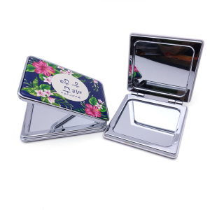 NO MOQ Custom Made Logo Folding Dual Sided Magnifying Glass Plane Mirror PU Leather Lipstick Case Square Vintage Pocket Mirror