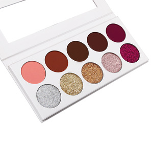 Private Label Make Up Cosmetics 10 Color Pressed Glitter Eyeshadow Palette with White Box