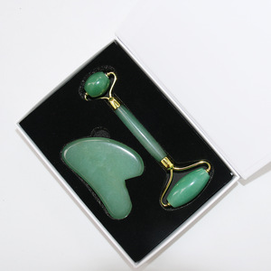 Skin care tools Green Roller Jade and Gua Sha Jade for facial with with Zinc Alloy Frame