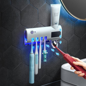 Wall-Mounted Toothbrush Holder, UV Toothbrush Sterilizer with Automatic Toothpaste Dispenser Solar Rechargeable