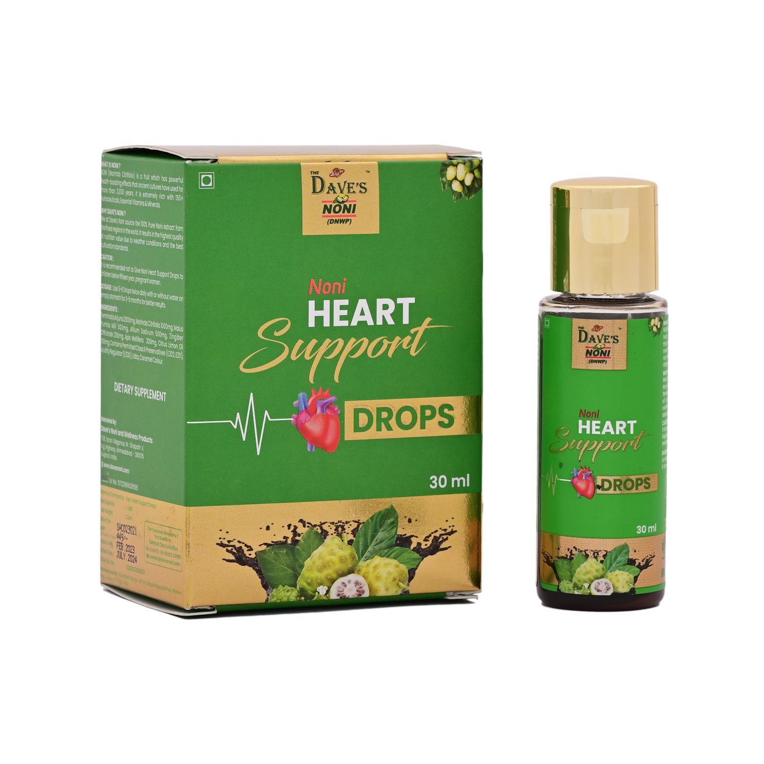 The Dave's Noni Heart Support Drops for Cardiac Wellness & Cholesterol Control, Noni Immunity Booster Drops-30ML