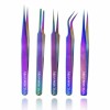 Rainbow Stainless Steel Tweezers Kit Anti-Static Tweezers Set For Eyelash Extension Facial Hair Eyebrows Nail Art 5PCS