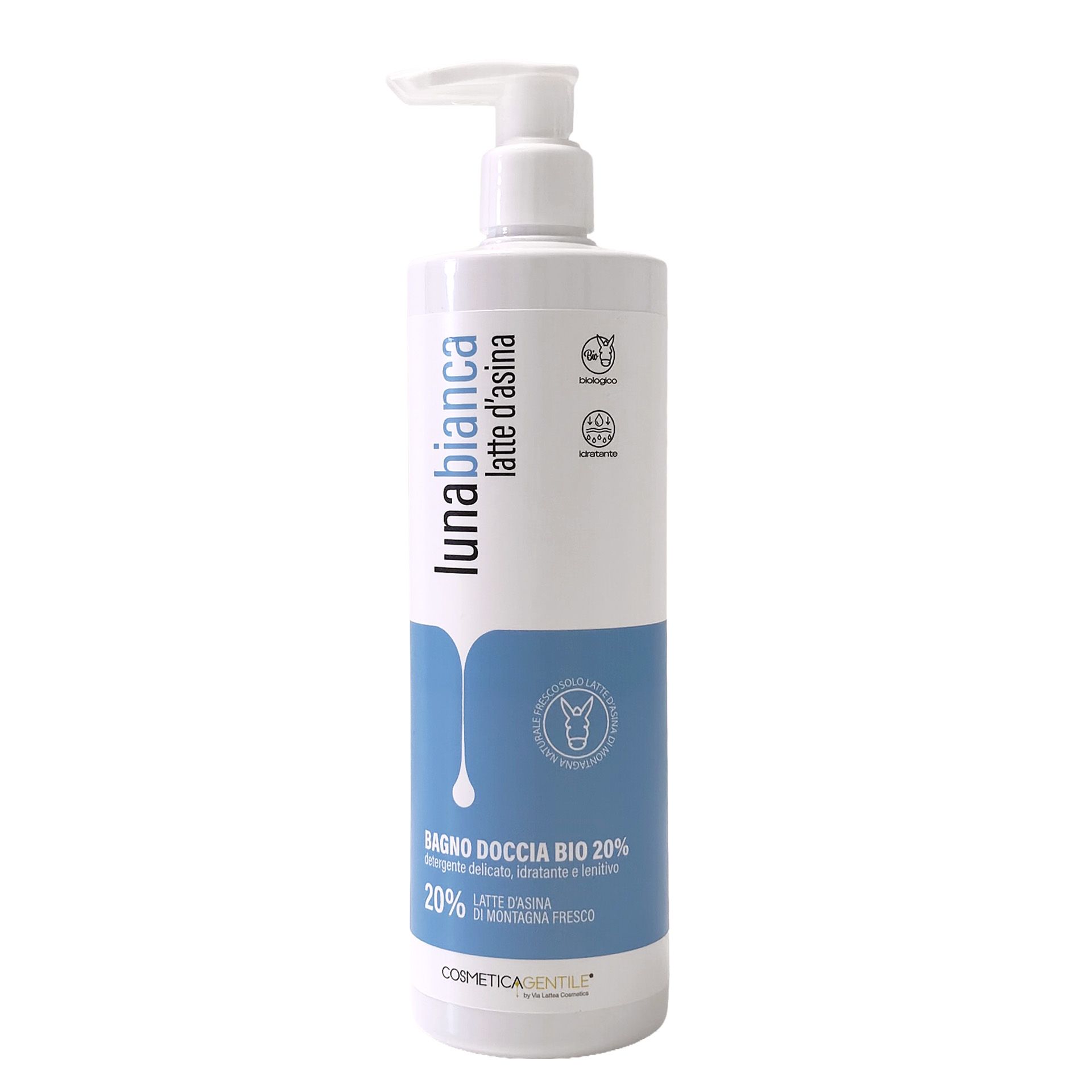 lunabianca 20% Donkey Milk Body Wash with Aloe Vera & Chamomile – Gentle Moisturizing Shower Gel for Sensitive Skin, Made in Italy, 500 ml