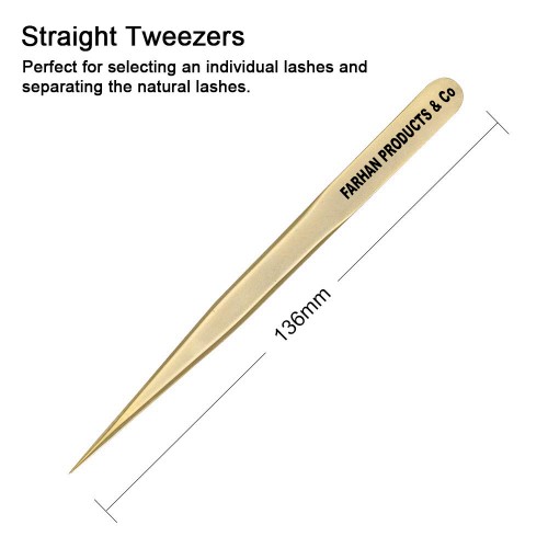 Eyelash Extension Tweezers Set Tweezer for 2D-6D Volume Individual False Lashes Extension Case-Golden (Straight Tweezer)