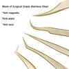 Eyelash Extension Tweezers Set Tweezer for 2D-6D Volume Individual False Lashes Extension Case-Golden (Straight Tweezer)