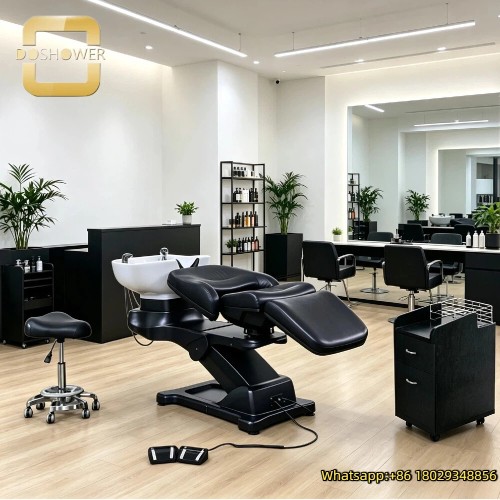 Luxury Reclining Shampoo Bed with Stable Electric Support Base and Comfort Thick Padding for Upscale Hairdressing Salon