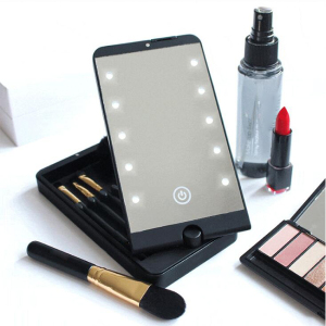 10 Touch Dimmer LED Bulbs Cosmetic Makeup Organizer Hand Custom Pocket Smart Touch LED Makeup Mirror With Light Brush