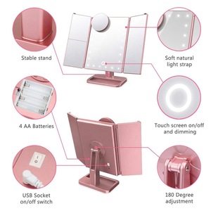 22 LED Lighted Vanity Makeup Tri-Fold with 1X 2X 3X Magnifiers 180 Degree Free Rotation Countertop Bathroom Cosmetic Mirror