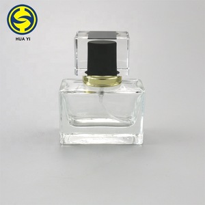 30ml square clear spray glass perfume bottle with pump  for cosmetic packing