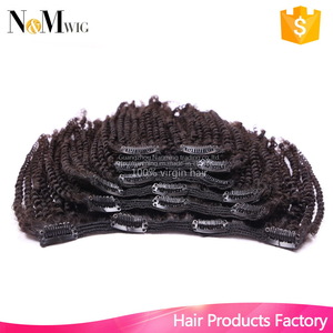 Indian Virgin Hair Afro Kinky Curly Clip In Hair Extension,7Pcs/set,12-30 Inches in Stock,120G Hair Clip Making Machine