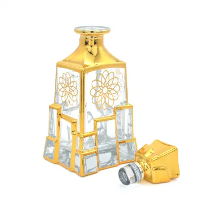 Arabian Fancy Gold Decorative Display 200ml Empty Handmade Glass Perfume Oil Decanter Bottle