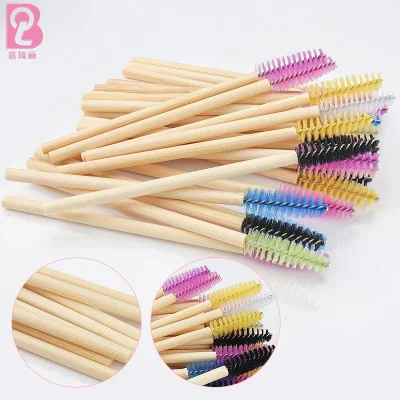 Beiqili 50PCS Disposable Eco-Friendly Bamboo Handle Eyelash Brush Mascara Wand Lash Brush Applicator Spoolies Hisopos Swabs