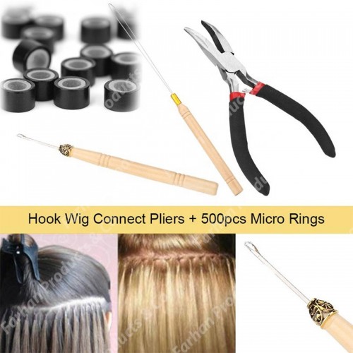 Hair Extension Kit Silicone Micro Links Beads Rings Pulling Hook + Plier Hair Extension Styling Tool Sets