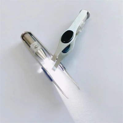 High Quality Stainless Steel Makeup Beauty Eyebrow Tweezers with LED Light and Non-Slip PVC Film