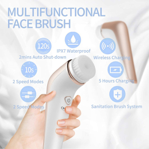 IPX7 waterproof electric spin rechargeable face massage brush exfoliating cleanser facial cleansing brush