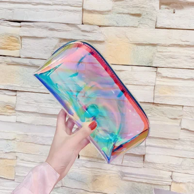 Low MOQ Custom Logo Fashion Small Personalized Holographic PVC Makeup Bag&Cases Cosmetic Gift Bags