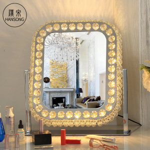 Square Crystal diamond LED makeup mirror desktop hollywood vanity mirror smart sensor switch illuminated cosmetic mirror