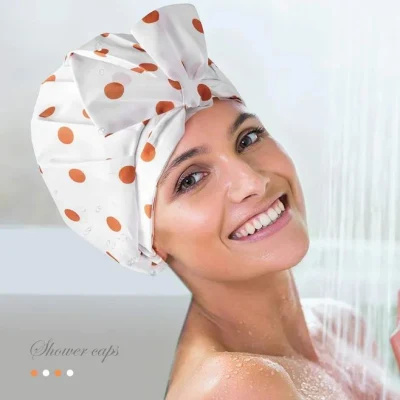 Wholesale Custom Woman Large Waterproof Shampoo Soft Comfort Adjustable RPET Shower Cap