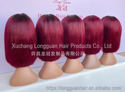 Wholesale Free Sample Factory Virgin Brazilian Human Hair 99j Colored Bob 13X4 Transparent HD Lace Front Wigs for Black Women